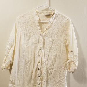 70's Style Lace and Cotton Button Down